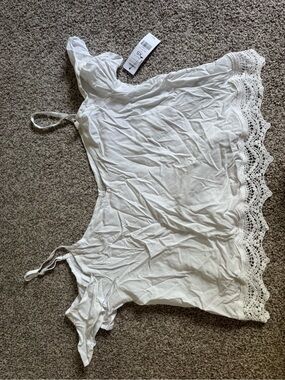Garage White Lace-Hem Slip Top